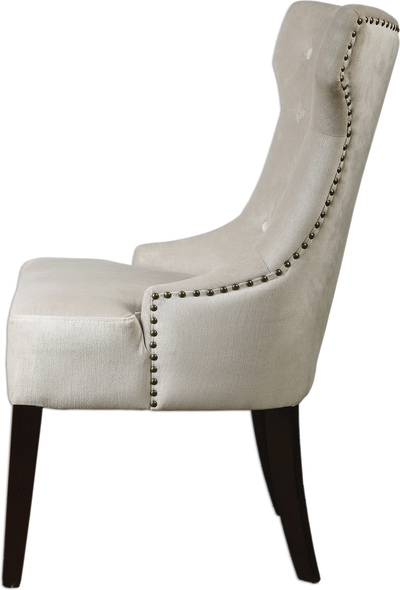accent chair desk Uttermost  Accent Chairs & Armchairs Classic Armless Wing Chair In Antique White Velvet With Diamond Button Tufting, Antique Brass Nail Trim On The Back, And Sleek Wooden Legs In Rich Ebony Stain Finish.