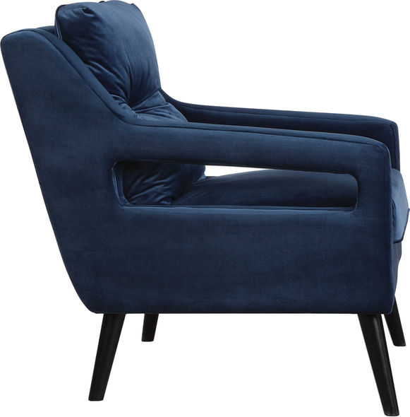 statement chair Uttermost  Accent Chairs & Armchairs Open Back Concept In Ink Blue Polyester Velvet, On Solid Birch Legs In Antique Black. Seat Height Is 20".