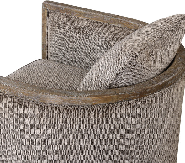 lounge chair with high back Uttermost  Accent Chairs & Armchairs Versatile Tub Chair With A Wonderful 360 Degree View. The Softly Weathered Exposed Hardwood Frame Is Lightly Washed In Gray To Blend With The Shimmering Gray Chenille Neutral Flaxen Fabric. Great To Float In Any Space. Seat Height Is 18".