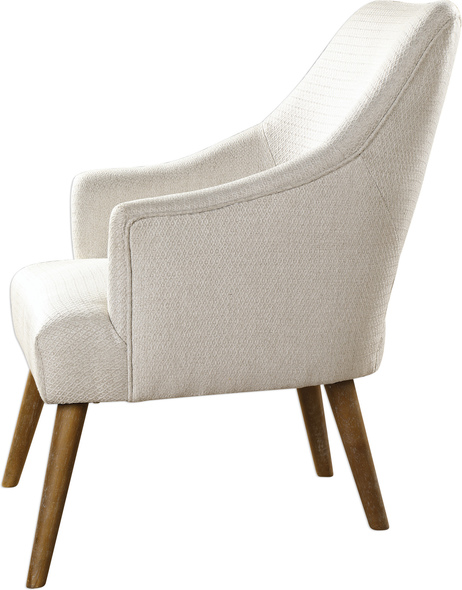 inside lounge chair Uttermost  Accent Chairs & Armchairs Retro Inspired Comfort, Covered In A Neutral Chenille Featuring A Subtly Woven Argyle Pattern, On Tapered Dowel Legs Finished In A Lightly Washed Golden Oak. Seat Height Is 18".