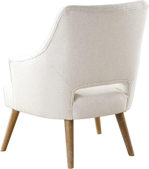 inside lounge chair Uttermost  Accent Chairs & Armchairs Retro Inspired Comfort, Covered In A Neutral Chenille Featuring A Subtly Woven Argyle Pattern, On Tapered Dowel Legs Finished In A Lightly Washed Golden Oak. Seat Height Is 18".