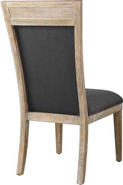 brown and black accent chair Uttermost  Accent Chairs & Armchairs Make A Dramatic Style Statement With This Supportive High Back Chair, Featuring A Cane Accented Top In A Hand Rubbed Sandstone Exposed Hardwood Finish, Tailored In A Durable Yet Lush Dark Gray Fabric. Seat Height Is 19”.