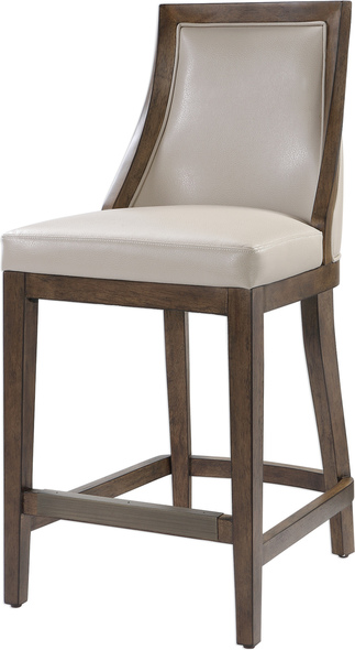 chair and ottoman Uttermost Bar & Counter Stools Transitional Versatility Is Embodied In This Classic Counter Stool, Tailored In A Faux Pebbled Leather In Cappuccino, With A Contrasting Smooth Walnut Finished Solid Wood Frame. Antique Bronze Finished Metal Kick Plate. Seat Height Is 27".