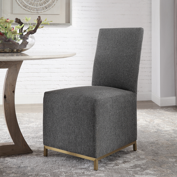 single seat sofa Uttermost  Accent Chairs & Armchairs Classic Design With Clean, Contemporary Lines, Covered In A Soft Charcoal Gray Polyester With A Brushed Brass Stainless Steel Base. Sold As A Set Of 2. Seat Height Is 19".