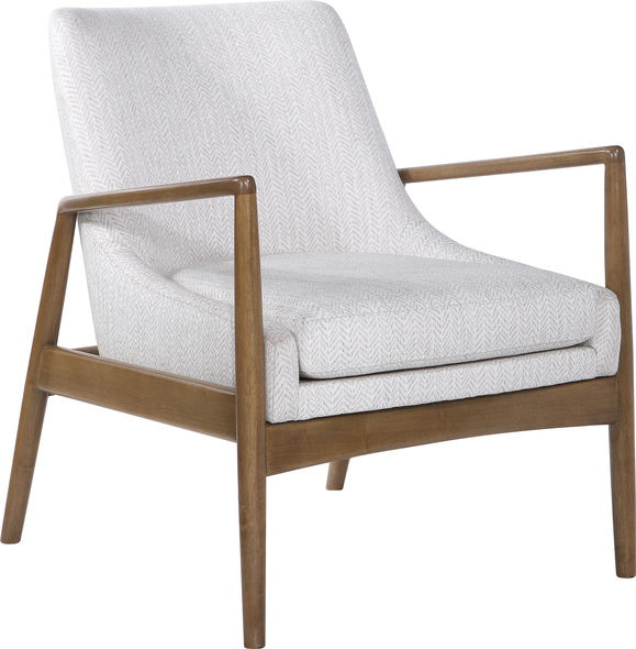 low accent chair Uttermost  Accent Chairs & Armchairs Scandinavian Style Accent Chair Featuring An Exposed Solid Wood Frame Finished In A Honey Stain And Covered In A Subtle, Taupe And White Chevron Polyester. Seat Height Is 18".