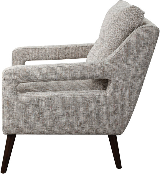 upholstered arm chairs living room Uttermost  Accent Chairs & Armchairs A Nod To Classic Scandinavian Style, This Open Arm Style Chair Is Tailored In A Woven Linen Blend Fabric In Natural Stone Hues With A Button Tufted Back Cushion And Dark Walnut Finished Wood Legs. Seat Height Is 19".