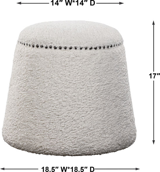 grey bench ottoman Uttermost  Ottomans & Poufs This Plush Ottoman Is Covered In A Luxurious White Faux Shearling With Black Nickel Nail Head Details. Versatile And Stylish, This Piece Can Be Used As A Seat Or Footrest, Grouped Together Or As A Singular Accent Piece.