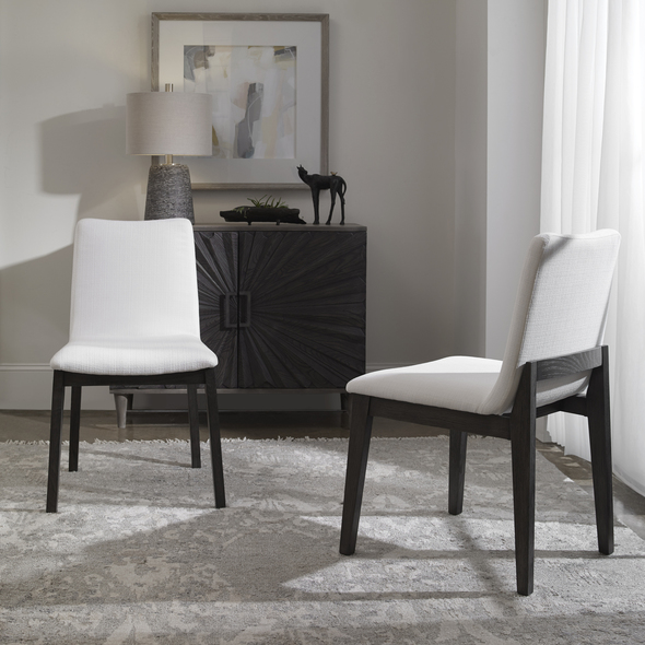 circle chaise lounge Uttermost Accent Chairs & Armchairs Gently Sloped Padded Seat In A Crisp White Polyester Blend Fabric With A Protected Finish That Resists Soiling And Stains. Rests Within A Solid Oak Wood Frame Finished In Dark Espresso. Seat Height Is 20".