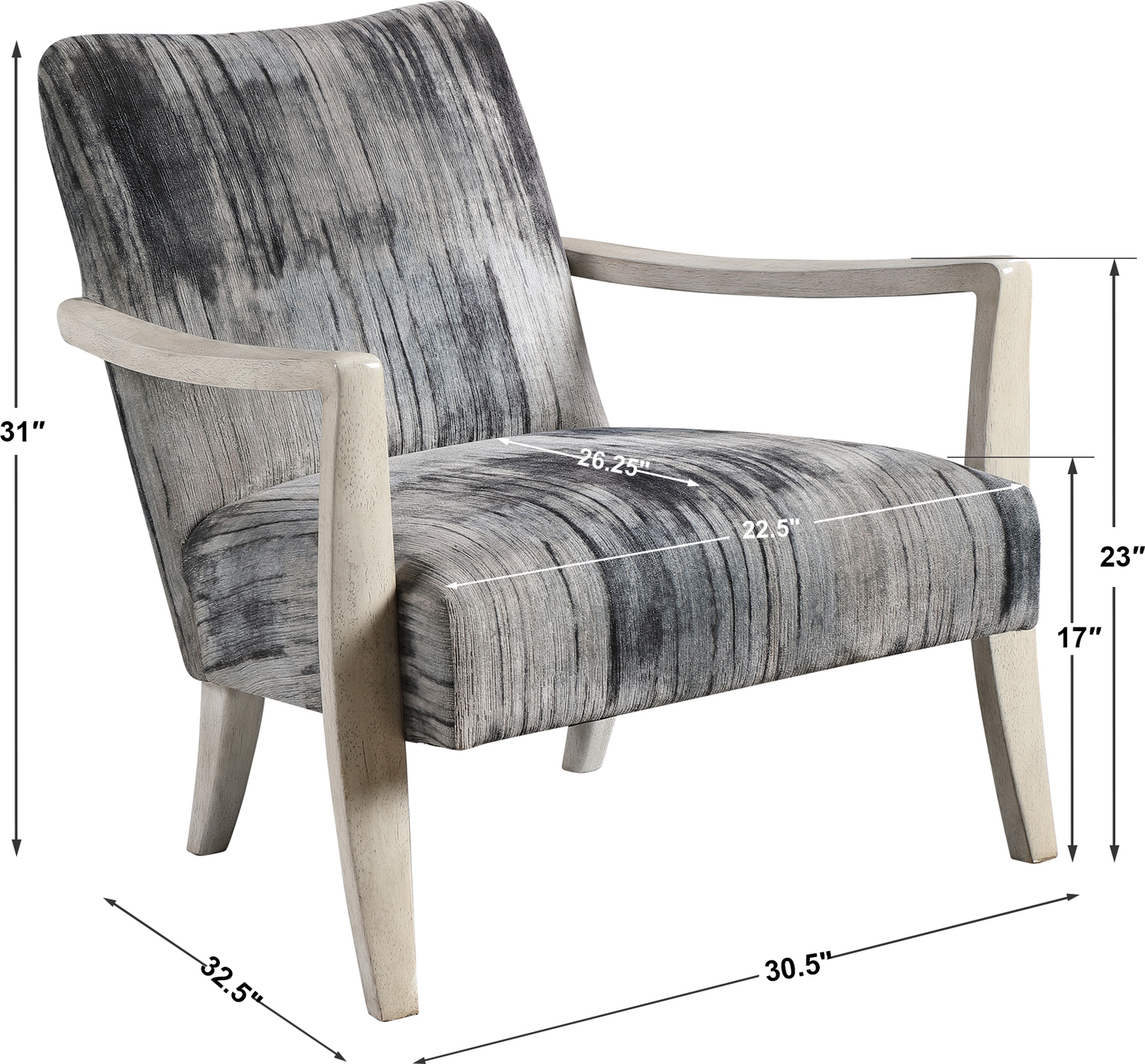 black leather accent chair modern Uttermost Accent Chairs & Armchairs Reminiscent Of Tie Dye, This Statement Accent Chair Features A Unique Abstract Charcoal, Gray And Blue Chenille Fabric With A Gently Curved Exposed Solid Wood Frame In A Natural Off-white Finish. Seat Height Is 17".