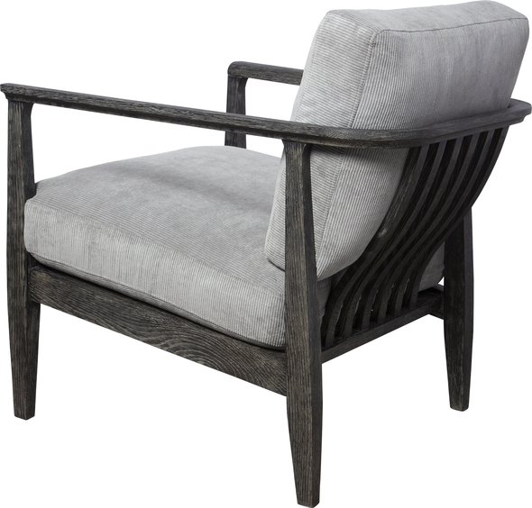 bedroom wingback chair Uttermost Accent Chairs & Armchairs This Refreshing Take On A Modern Accent Chair Features A Curved Open Back Design In Solid Oak Wood. The Dark Ebony Stain Has A Light Gray Glaze Enhancing The Wood Grain. Loose Seat And Back Cushions Are Tailored In A Plush Polyester Channeled Fabric In Steel Gray. Seat Height Is 19".