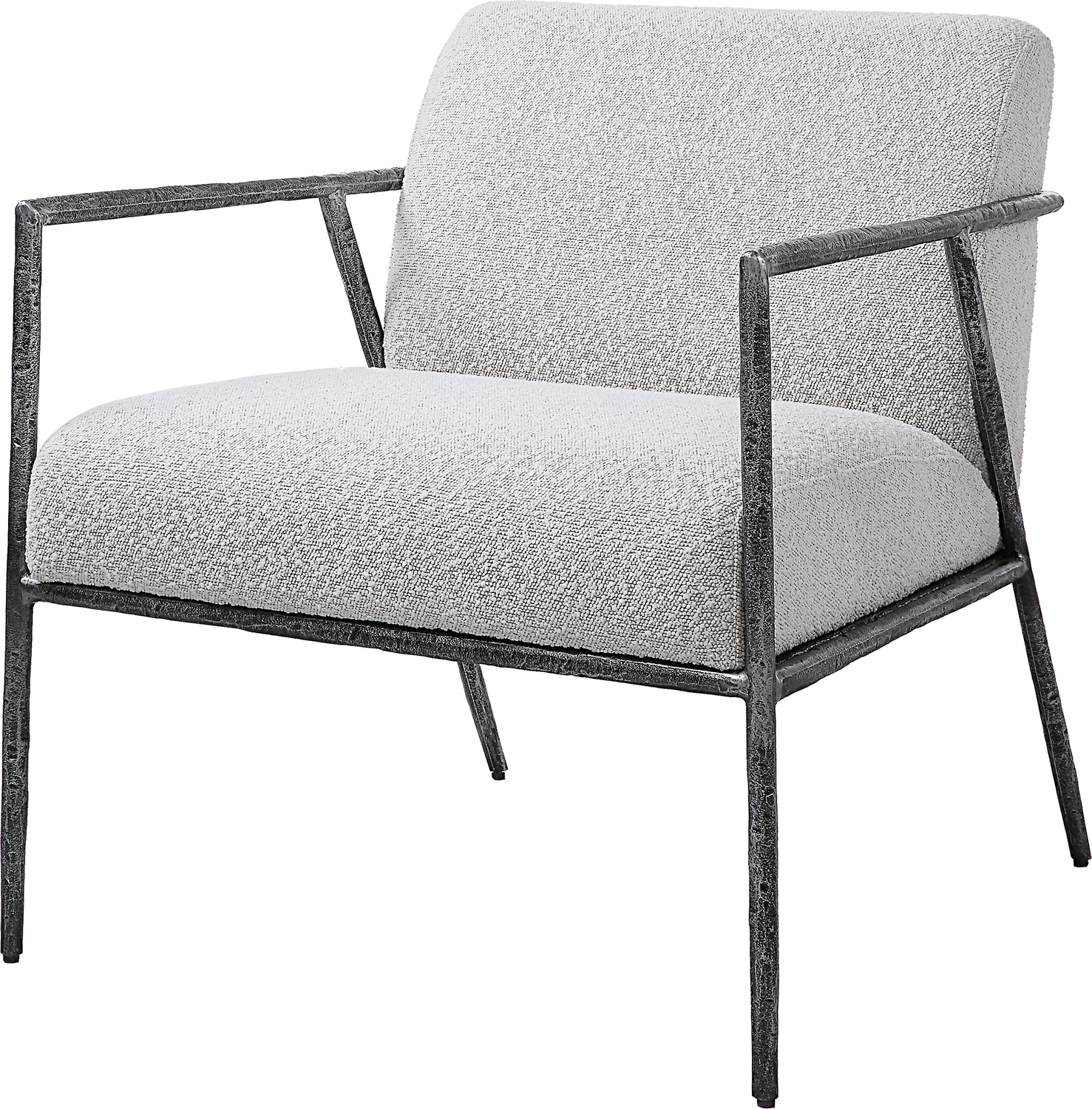 mid century chairs for living room Uttermost Accent Chairs & Armchairs With Clean Contemporary Lines, This Open Frame Design Features A Textured Cast Iron Frame In A Natural Distressed Charcoal Finish. Paired With A Tight Upholstered Seat In A Casual Ivory And Warm Gray Boucle Fabric. Seat Height Is 18".