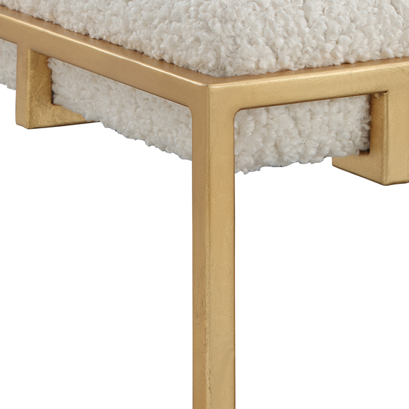 storage bench with seating Uttermost Small Benches A Glamorous Accent, This Small Bench Features An Upscale Gold Leafed Iron Frame Paired With A Plush Upholstered Seat In A White Faux Shearling.