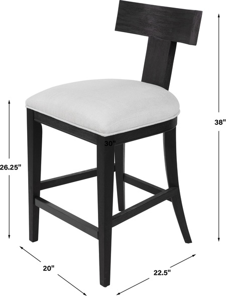 black bar height stools Uttermost Bar & Counter Stools This Modern Take On A Klismos Design Features A Curved Rubber Wood Frame That Has Been Wire Brushed And Rubbed In A Charcoal Black Stain, Paired With A White Slubbed Performance Fabric Cushion. Seat Height Is 26".