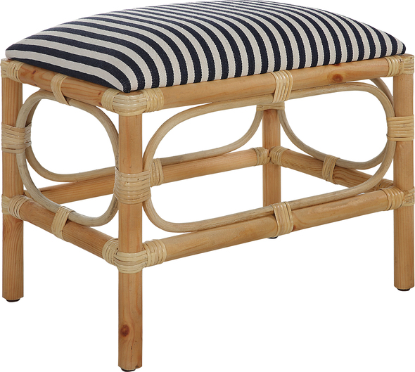 storage square ottoman Uttermost Benches A Refreshing Coastal Accent Featuring A Casual Cotton Blend Navy And White Striped Seat, Over A Naturally Finished Solid Wood Base With Rattan Wrapped Accents. Perfect Doubled Up At The Foot Of A Bed Or Under A Console Table.