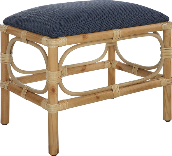 bench with ottomans Uttermost Benches A Refreshing Coastal Accent Featuring A Casual Cotton Blend Navy Fabric, Over A Naturally Finished Solid Wood Base With Rattan Wrapped Accents. Perfect Doubled Up At The Foot Of A Bed Or Under A Console Table.