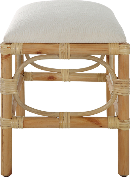 grey accent stool Uttermost Benches A Refreshing Coastal Accent Featuring A Crisp White Textured Fabric, Over A Naturally Finished Solid Wood Base With Rattan Wrapped Accents. Perfect Doubled Up At The Foot Of A Bed Or Under A Console Table.