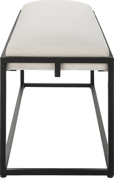 accent long chair Uttermost Benches A Classic And Sophisticated Color Combination, This Bench Features A Sleek Matte Black Iron Frame And Is Paired With A Plush Upholstered Seat In A Crisp White Waffle Textured Polyester.