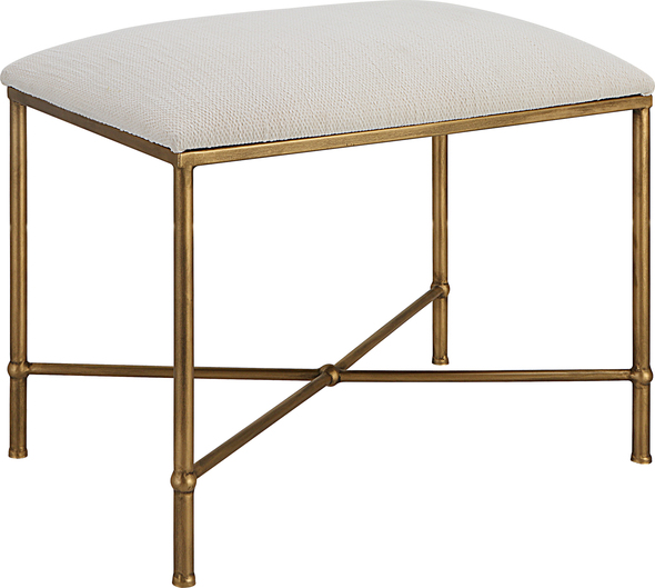 black accent bench Uttermost Benches Thoroughly Modern Yet Inspired By The Classics, This Small Bench Displays A Stylish Iron Frame In A Rich Antique Gold Finish, Upholstered In A Crisp White Textured Fabric.