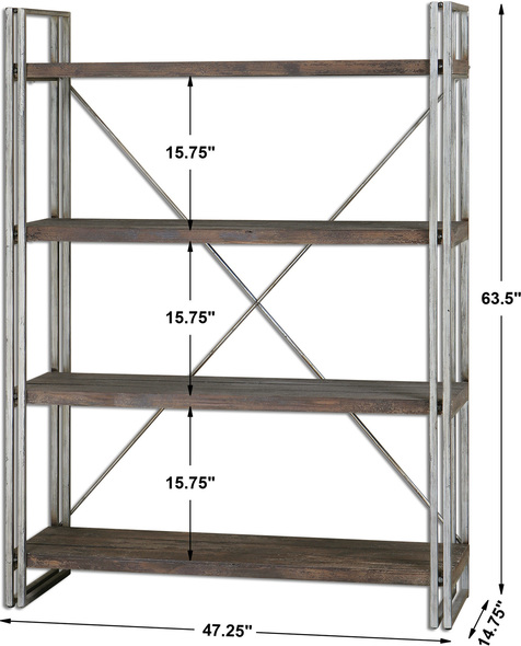 cupboard shelf design Uttermost Etageres Antiqued Silver, Metal Frame And Cross Stretchers With Walnut Stained, Weathered Fir Wood Shelf Planks. Carolyn Kinder