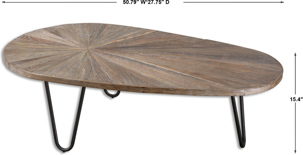 outdoor wood coffee table Uttermost Cocktail & Coffee Tables Asymmetric Burst Of Recycled Elm Wood With A Weathered Gray Wash, Set On Forged, Black Iron Legs. Reclaimed Wood Is Restored From A Previous Life As Old Doors, Railroad Ties, Etc, And Features Old Nail Holes, Mineral Staining, And Natural Imperfections. Note That Solid Wood Will Continue To Move With Temperature And Humidity Changes, Which Can Result In Small Cracks And Uneven Surfaces, Adding To Its Authenticity And Character.