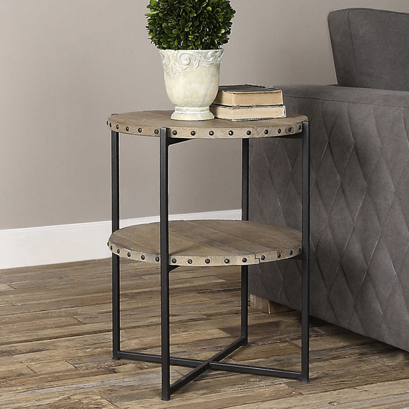 tall sofa table Uttermost Accent & End Tables Double Layered Table Features Recycled Elm Wood Accented With Nail Details On An Iron Frame. Solid Wood Will Continue To Move With Temperature And Humidity Changes, Which Can Result In Small Cracks And Uneven Surfaces, Adding To Its Authenticity And Character.