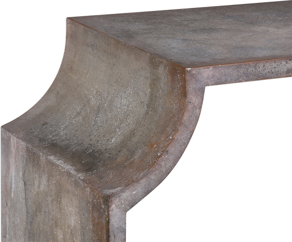 serving side table Uttermost  Console & Sofa Tables Ancient Scroll Legs Are The Focal Point Of This Table, Made From Zinc Sheeting With A Heavily Oxidized Acid Wash With Tones Of Rust Bronze And Aged Stone Gray.