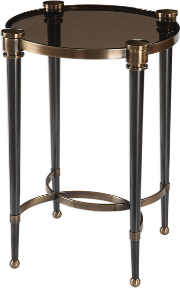 cheap small side table Uttermost Accent & End Tables Brushed Black Tapered Legs Are Accented With Brass Plated Details, Complete With A Smoke Glass Inset Top.