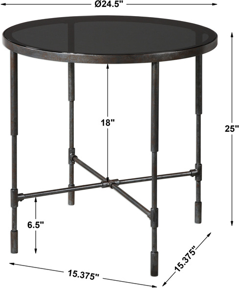 oak hall table Uttermost Accent & End Tables Clean Industrial Styling, Finished In An Aged Steel Finished Iron With Rust Accents, Featuring Details Reminiscent Of Authentic Pipe Fittings, With A Smoke Glass Top.