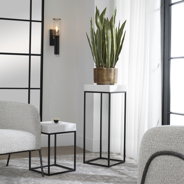 grey dressers for sale Uttermost Plant Stand This Modern Plant Stand Combines A White Marble Look, Atop A Simple Steel Base Finished In Aged Black.