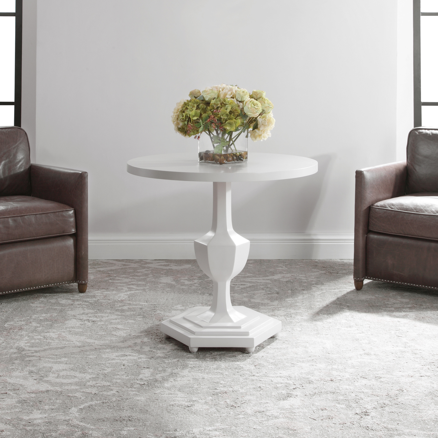 small coffee table with drawers Uttermost Accent & End Tables Showcasing A Geometric Shaped Base, This Traditionally Inspired Foyer Table Is Finished In Gloss White Giving It An Updated Modern Feel.