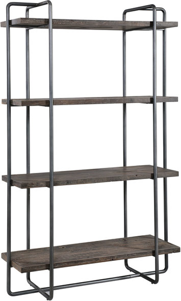 industrial corner shelf unit Uttermost Etagere Exhibiting An Urban Industrial Feel, This Etagere Features A Steel Frame Finished In Dark Brushed Pewter. The Four Floating Shelves Are Constructed From Recycled, Reclaimed Boat Wood Collected From Old Chinese Fishing Vessels. This Statement Piece Showcases Years Of Use With Natural Wood Grain Texture That Has Subtle Hints Of Color. Solid Wood Will Continue To Move With Temperature And Humidity Changes, Which Can Result In Cracks And Uneven Surfaces, Adding To Its Authenticity And Character.