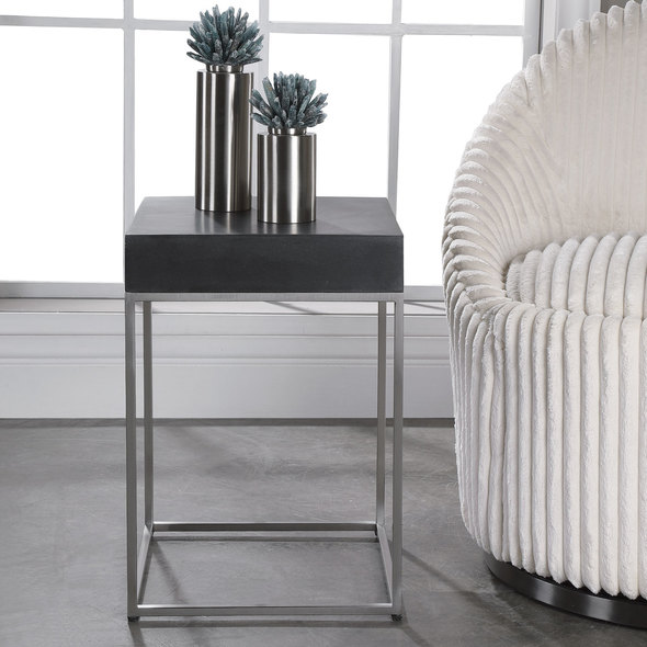 cool accent tables Uttermost Accent & End Tables Sleek And Contemporary, This Accent Table Features A Black Concrete Look Atop A Brushed Nickel Stainless Steel Base.