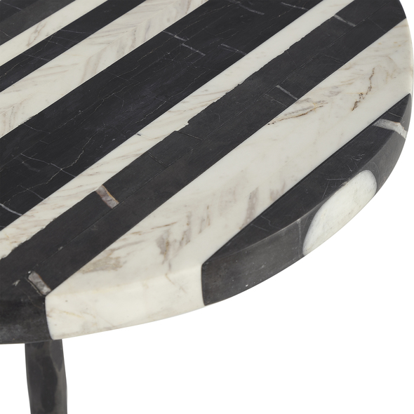 modern narrow console table Uttermost Accent & End Tables A Unique Blend Of Classic And Modern Details, This Round Accent Table Showcases An Asymmetrically Striped Black And White Marble Top Over A Chiseled Iron Tripod Base In A Naturally Distressed Aged Iron Finish. True To The Nature Of Natural Materials, Each Piece Will Have Unique Marbling And Veining Throughout.