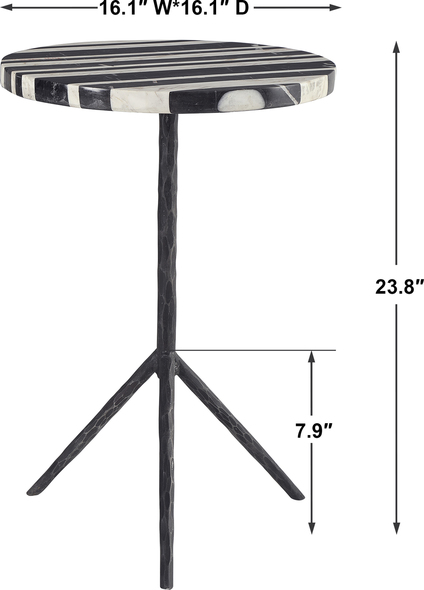 modern narrow console table Uttermost Accent & End Tables A Unique Blend Of Classic And Modern Details, This Round Accent Table Showcases An Asymmetrically Striped Black And White Marble Top Over A Chiseled Iron Tripod Base In A Naturally Distressed Aged Iron Finish. True To The Nature Of Natural Materials, Each Piece Will Have Unique Marbling And Veining Throughout.