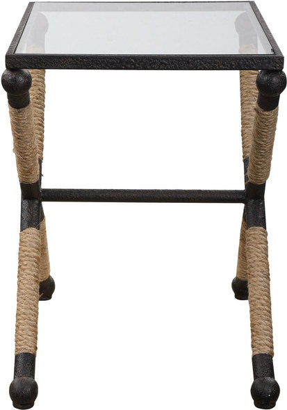 tall c table Uttermost Accent & End Tables A Nod To Classic Coastal Style, This Accent Table Features A Rustic Iron Frame Wrapped In Natural Fiber Rope Accents Topped With Clear Tempered Glass.