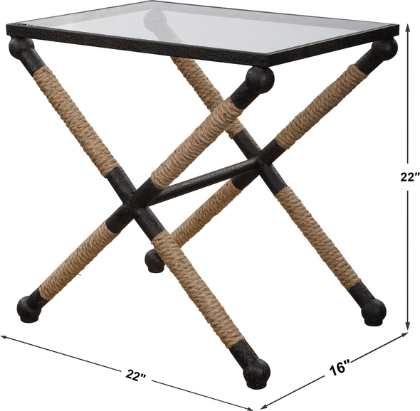 tall c table Uttermost Accent & End Tables A Nod To Classic Coastal Style, This Accent Table Features A Rustic Iron Frame Wrapped In Natural Fiber Rope Accents Topped With Clear Tempered Glass.
