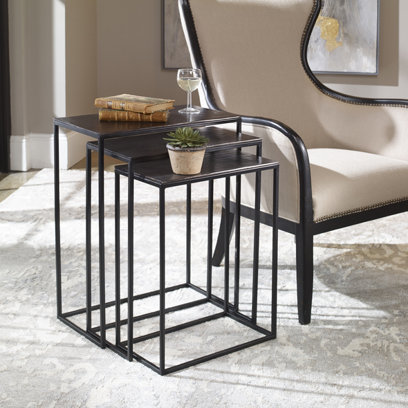 skinny console table Uttermost Accent & End Tables Functional Nesting Tables Constructed In An Aged Black Iron, Featuring A Cast Textured Aluminum Slab Top Finished In A Plated Antique Bronze.