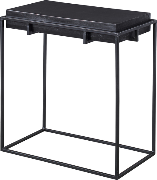 contemporary side table Uttermost Accent & End Tables With Modern Minimalist Styling, This Side Table Features A Thick Cast Aluminum Top With Natural Texturing Finished In A Dark Oxidized Black, Resting In A Coordinating Aged Black Iron Base.