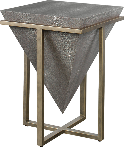 dark coffee table Uttermost Accent & End Tables This Upside Down Pyramid Is Finished In A Rick Mushroom Gray Faux Shagreen, Nestled Into An Iron Base Finished In Aged Gold.