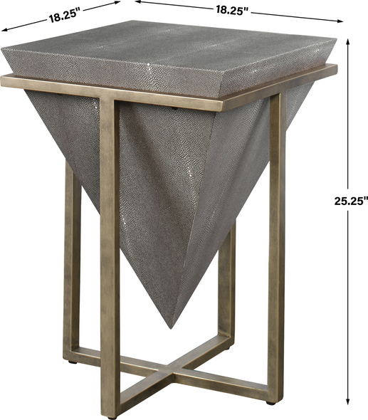 dark coffee table Uttermost Accent & End Tables This Upside Down Pyramid Is Finished In A Rick Mushroom Gray Faux Shagreen, Nestled Into An Iron Base Finished In Aged Gold.