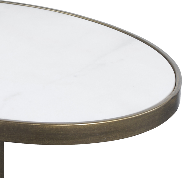 rectangular wood coffee table Uttermost Accent & End Tables Showcasing A Clean-lined Design, This Accent Table Features An Inset Oval-shaped Honed White Marble Top, Supported With A Hand Forged Iron Base Finished In Antiqued Brushed Gold. True To The Nature Of Natural Materials, Each Piece Will Have Unique Marbling And Veining Throughout.