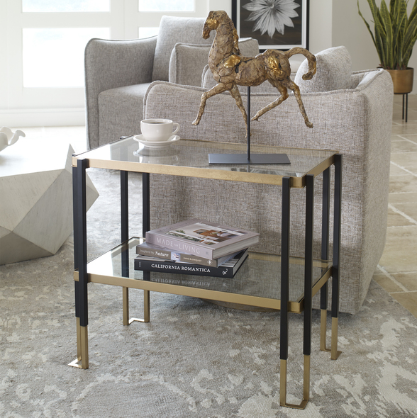 side table with drawers living room Uttermost Accent & End Tables Featuring A Clean Lined Solid Iron Frame, This Contemporary Table Is Finished In A Two-toned Matte Black And Brushed Gold. Has Two Tempered Glass Shelves.