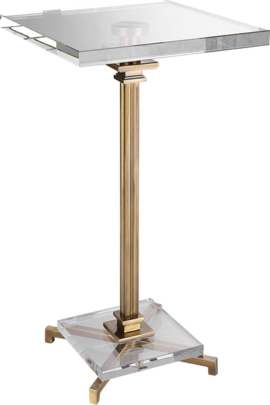 table with wheels Uttermost Accent & End Tables Streamlined With Updated Traditional Style In Mind, This Petite Drink Table Features A Thick Crystal Top And Coordinating Accents On The Base, Finished In Brushed Brass Plating.