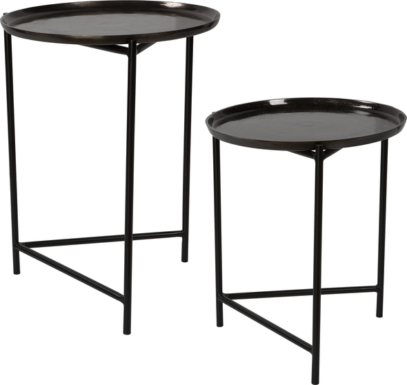 sofa side tables for living room Uttermost Accent & End Tables This Set Of Functional Nesting Tables Feature Contrasting Iron Frames In Satin Black, Accented By Textured Cast Aluminum Tray Tops Finished In Dark Nickel. Sizes: Sm-17x20x17, Lg-19x24x19