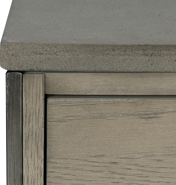 steel table frame Uttermost Accent & End Tables Showcasing A Blend Of Tonal Mixed Media Elements, This Side Table Is Wrapped In A Soft Mushroom Gray Oak Veneer With A Brushed Pewter X Base, And Topped With An Aged Gray Concrete Slab. Has One Storage Drawer With Coordinating Brushed Pewter Bar Hardware.