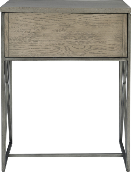 steel table frame Uttermost Accent & End Tables Showcasing A Blend Of Tonal Mixed Media Elements, This Side Table Is Wrapped In A Soft Mushroom Gray Oak Veneer With A Brushed Pewter X Base, And Topped With An Aged Gray Concrete Slab. Has One Storage Drawer With Coordinating Brushed Pewter Bar Hardware.