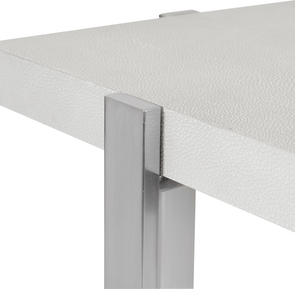 thin table Uttermost Accent & End Tables This Clean Contemporary Accent Table Features Crisp Layers Of Faux Shagreen Shelves In Milk White With A Light Gray Glaze, Secured By Steel Supports In A Plated Brushed Silver Finish.
