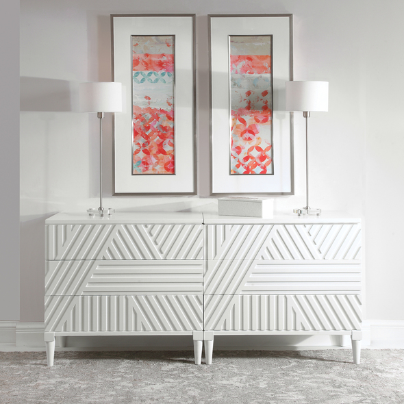 modern round dresser Uttermost Chests & Cabinets Chests and Cabinets Refreshingly Modern, This Geometric Accent Chest Features Carved Drawer Fronts, Creating A Monochromatic Statement In A Crisp White Finish.