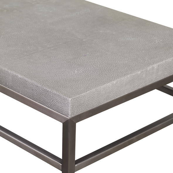 brown wood coffee table Uttermost  Console & Sofa Tables Known For Its Popularity During The Art Deco Period, Shagreen Has Made Its Resurgence As A Modern Home Decor Staple. This Console Features Faux Shagreen Embossed Surfaces In A Natural Light Gray Wash, Paired With A Modern, Stainless Steel Frame Finished In Brushed Nickel.