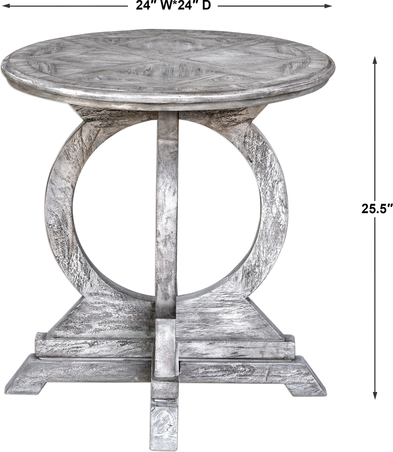 side table decor ideas living room Uttermost Accent & End Tables Soft, Aged White Finish On Solid Mango Wood Circle Motif Base, With Rub-through Distressing On The Mindi Veneer Inlay Top.
